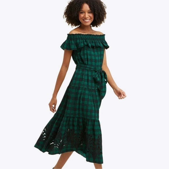 NWT,Draper James,The Tie Waist Dress, Timeless Blackwatch Plaid,Luxury Size L - Picture 1 of 14